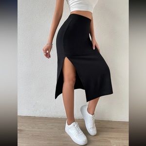Black MIDI Pencil Skirt with Slit Size Small